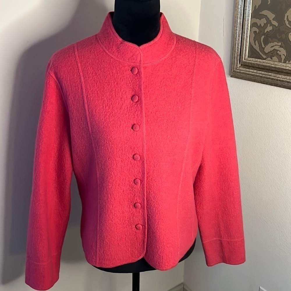 Talbots 100% Wool salmon pink sz M buttoned down jacket sweater top